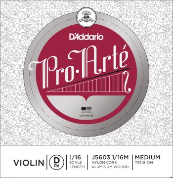 D'Addario Pro-Arte Violin Single D String, 1/16 Scale, Medium Tension