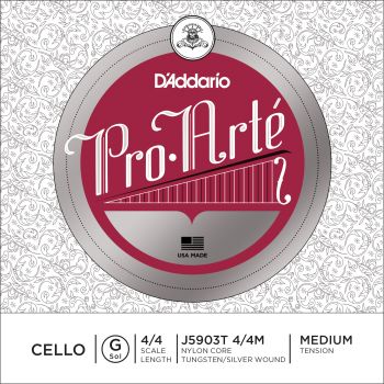 D'Addario Pro-Arte Cello Single G String, 4/4 Scale, Medium Tension